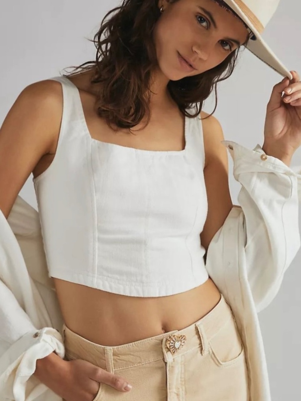Anthropologie Pilcro linen cotton blend white corset crop top Size XL
